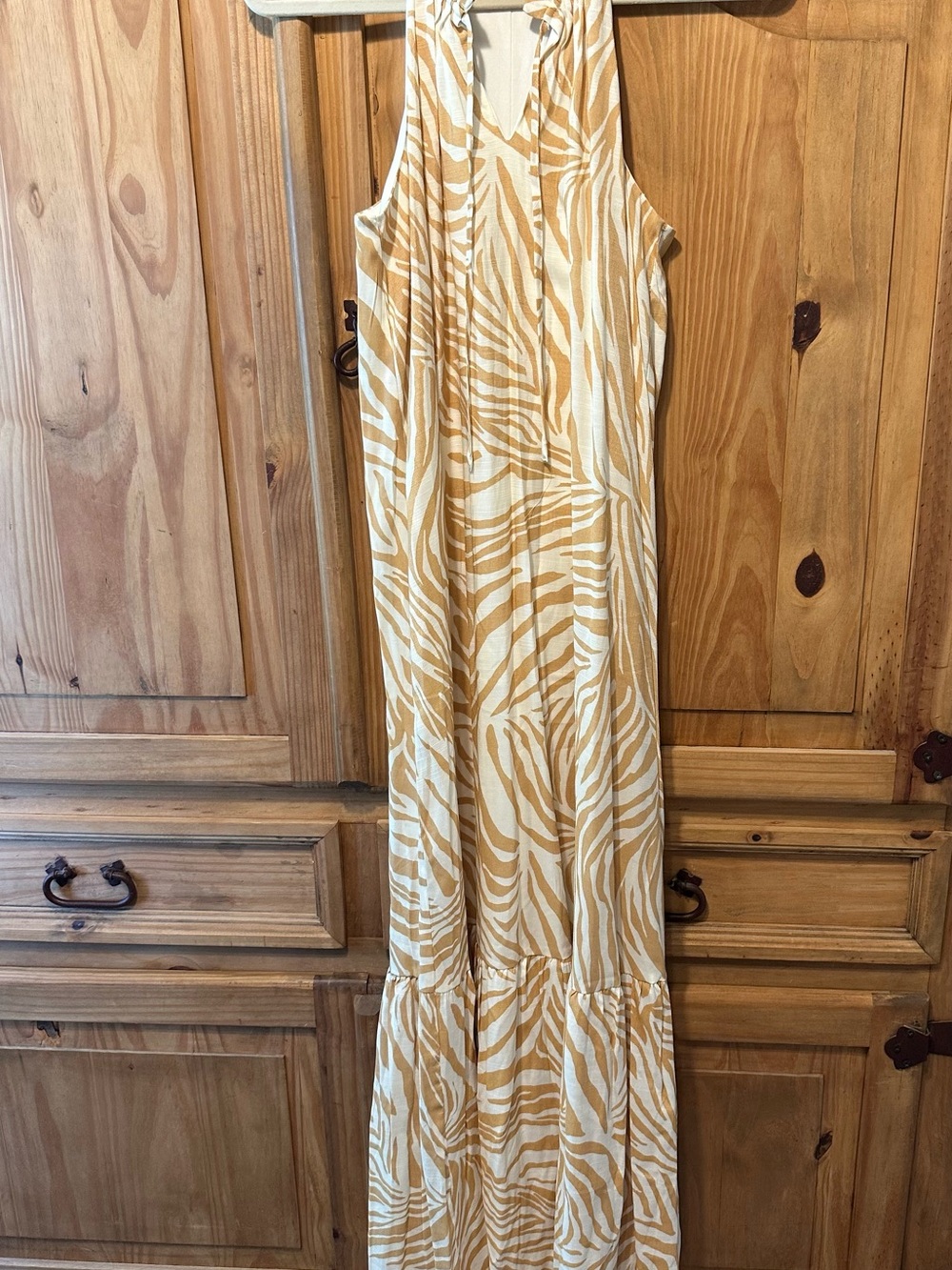 Nine West Tan and Cream Zebra-Print Maxi Dress
